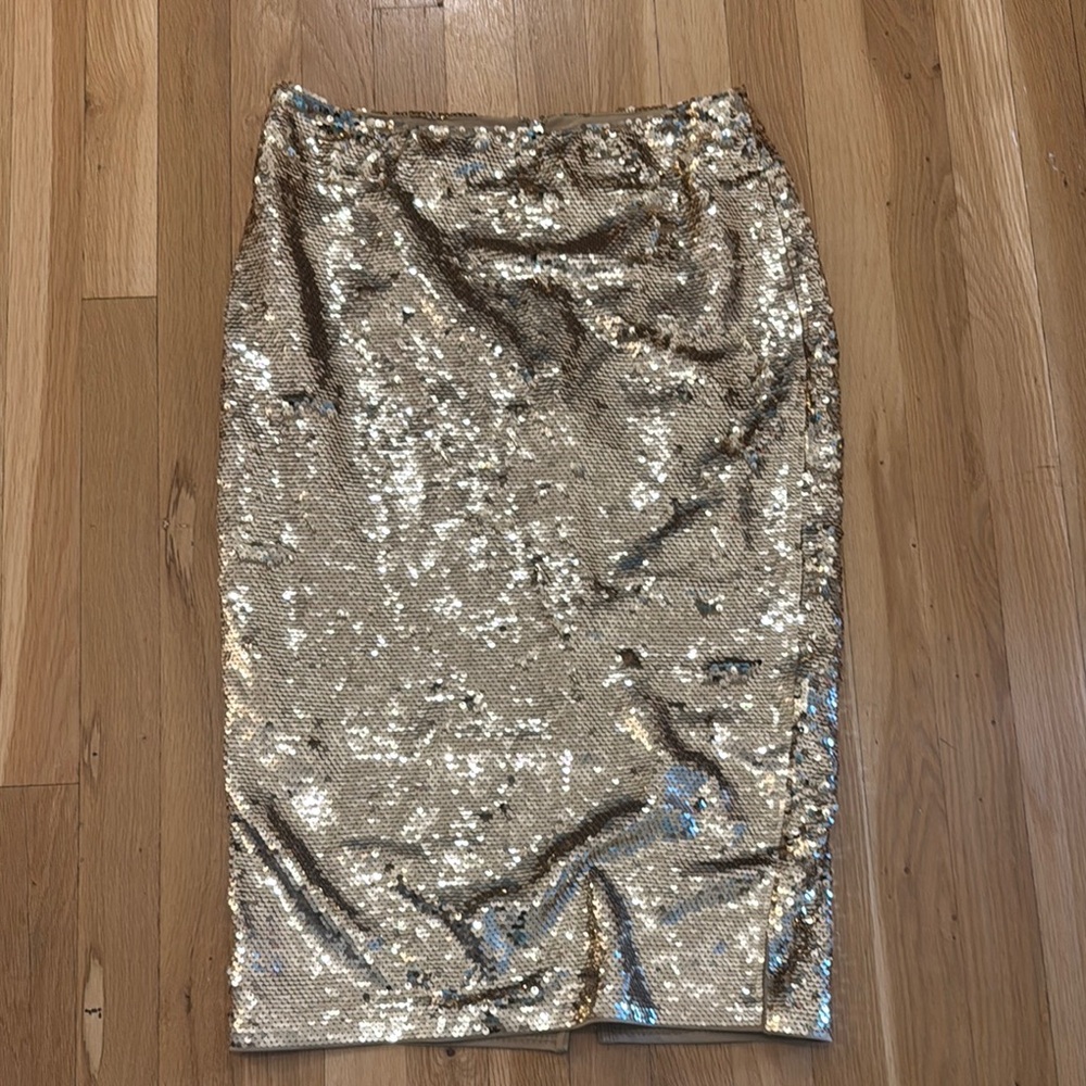 Michael Kors Gold Sequin Midi Pencil Skirt